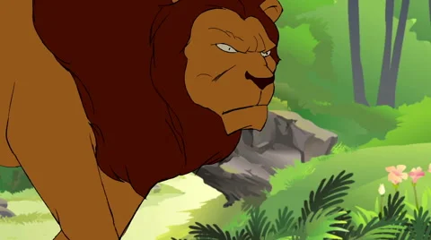 Cartoons Lion in The Forest Stock Footage 45948794
