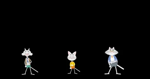 Cartoons Three Cats Dancing Video, Black background, part 04 Stock Footage 274735974