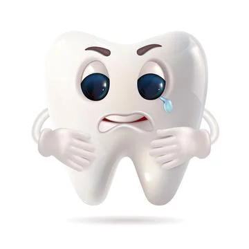 A cartoonstyle tooth character featuring a crying face along with hands Stock Illustration