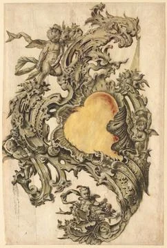 Cartouche with Putti, second half 1700s. Franz Xaver Habermann (German). Pe.. Stock Illustration