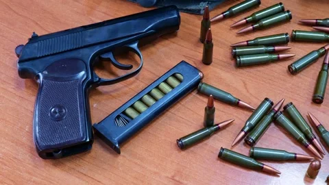 Cartridge for machine gun Stock Footage 255460072