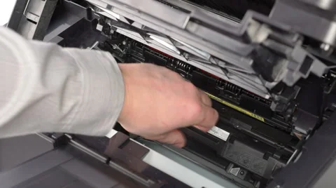Cartridge replacement in laser printer Stock Footage 60233084