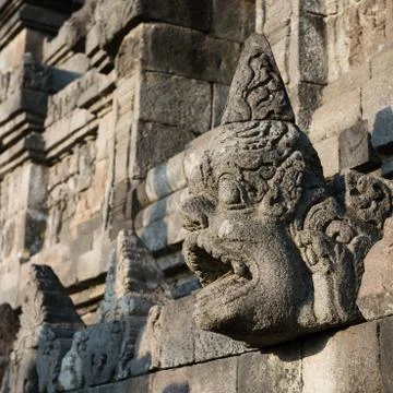 Carved drain at borobudur temple on java, indonesia Stock Photos