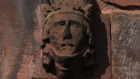Carved face textured sandstone background textured surface close up UK 4K Stock Footage 149431114