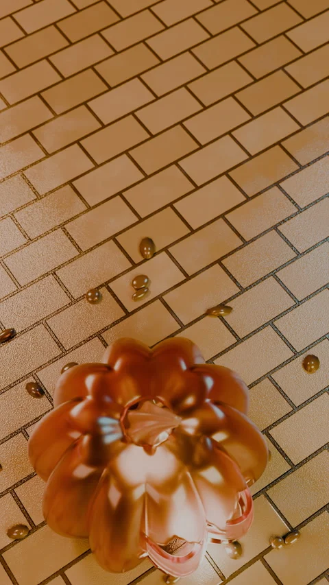 Carved jack-o'-lantern glowing on golden brick floor at night, Vertical 9:16 4K Stock Footage 346120142
