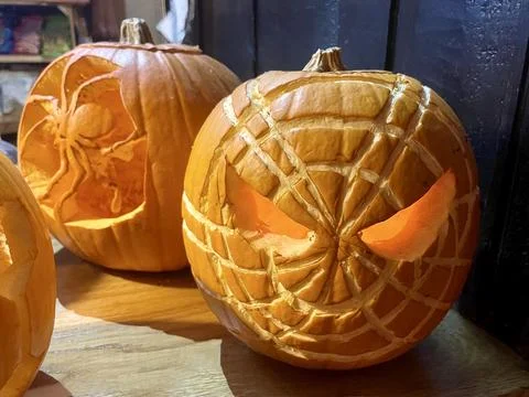 Carved Jack-o-lantern pumpkins Stock Photos