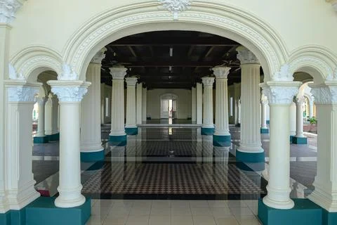Carved pillars in an old building Foto stock