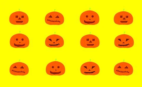 Carved pumpkin with different expressions Stock Illustration