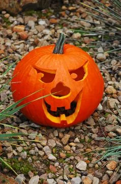 Carved pumpkin face Foto stock