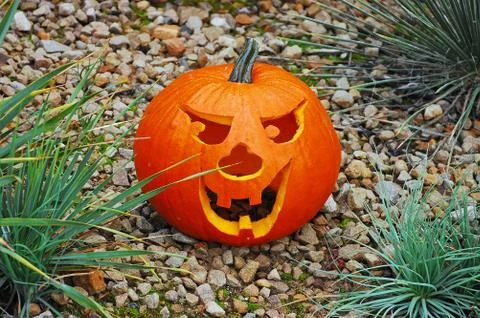 Carved pumpkin face Foto stock