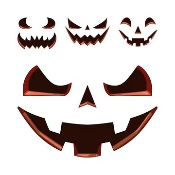 Carved pumpkin faces creating scary halloween expressions Stock Illustration