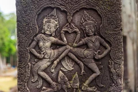 Carved representations of devata Angkor Wat, Cambodia Stock Photos