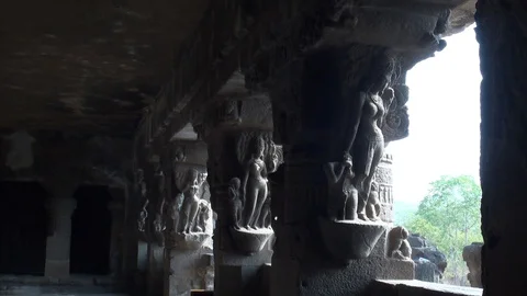 CARVED STATUES ELLORA Stock Footage 128579106