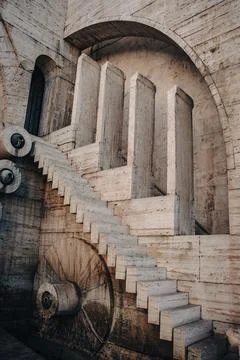 Carved steps staircase side view in modern architecture concept photo. Stock Photos
