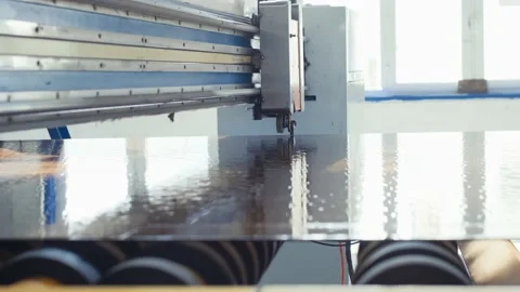 Carved table over cutting of flat glass work. cutting of float Stock Footage 212382924