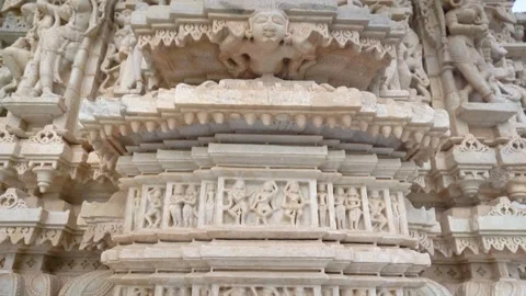 Carved Temple Panel with Seated Deity and Attendants Stock Footage 311798498