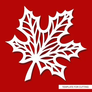 Carved white maple leaf on a red background.  스톡 일러스트