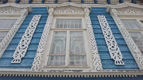 Carved window decoration, ornamental patterns on old house. Stock Footage 165938960