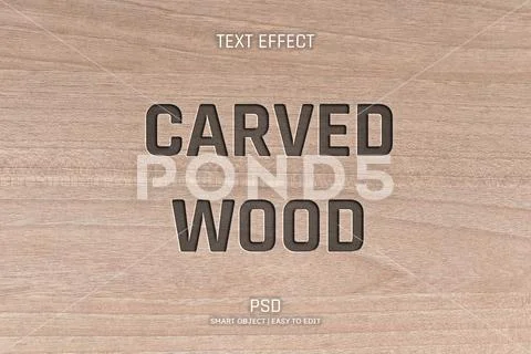 CARVED WOOD editable text effect PSD photoshop format PSD Template
