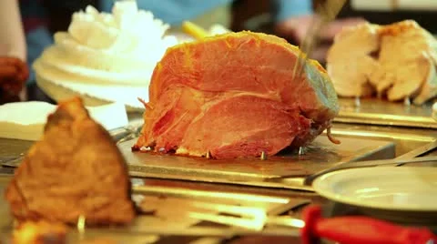 Carvery Gammon being sliced Stock Footage 21015009