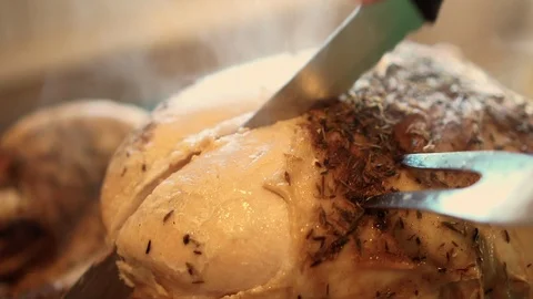 Carving the breast of a turkey Stock Footage 93240703