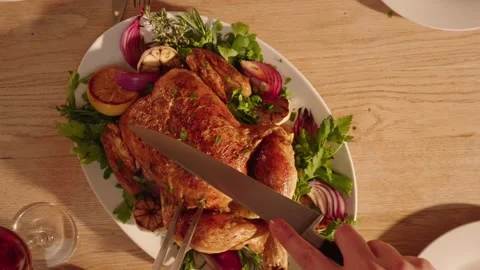 Carving Chicken table Stock Footage 254585576