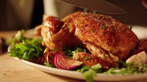 Carving Chicken table Slowmotion Stock Footage 254585589