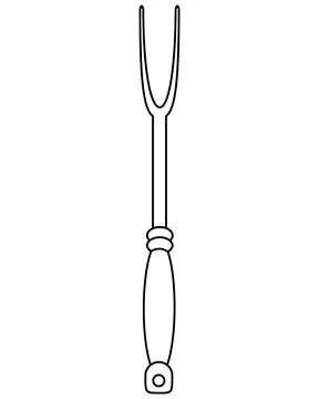 Carving Fork, kitchen cooking tool - vector line art picture for coloring Stock Illustration