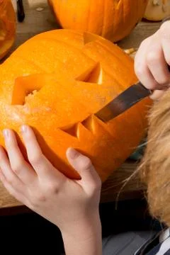 Carving a Jack-o-Lantern Stock Photos