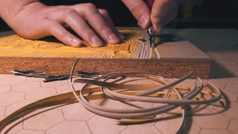 Carving Lino Block Towards Camera Video stock 132442211