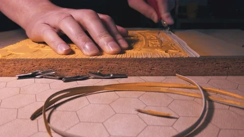 Carving A Linoleum Block Video stock 132442193