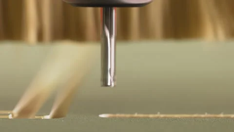 Carving pattern on wooden sheet with small drill at factory Stock Footage 238467554