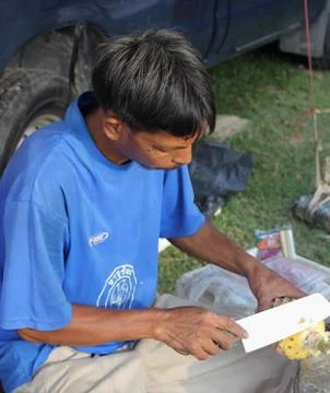 Carving a pineapple Stock Photos