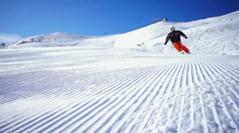 Carving slide on empty skiing piste Stock Footage 10703931