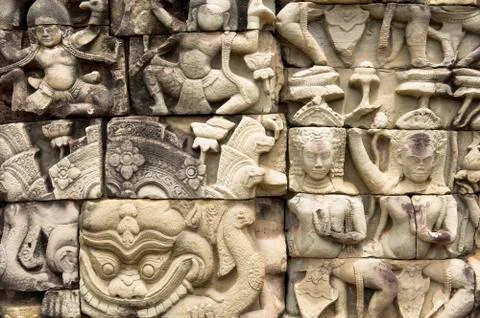 Carving on stone wall Stock Photos
