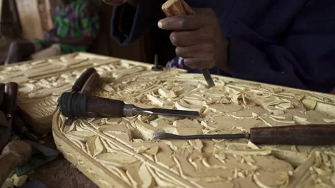 Carving Tool Close Up , African Artistic Wood Carving Stock Footage 260695869