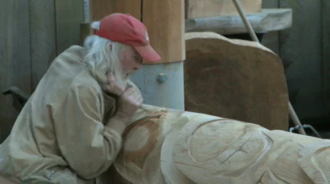 Carving a Totem Pole Stock Footage 342088