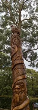 Carving on a tree at SkyHigh in Dandedong 스톡 사진