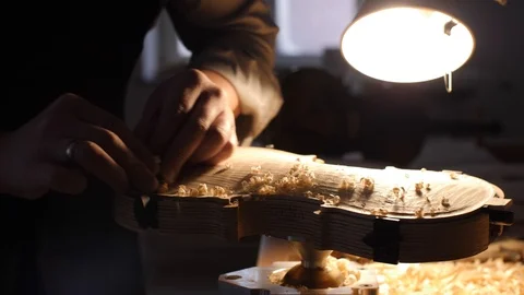 Carving a Violin / Making a Violin Stock Footage 108100496