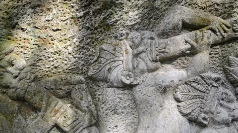 Carving at the wall of Monkey Forrest Stock Footage 96050331