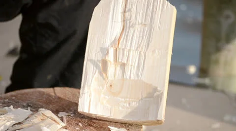 Carving wood with axe Stock Footage 23913680