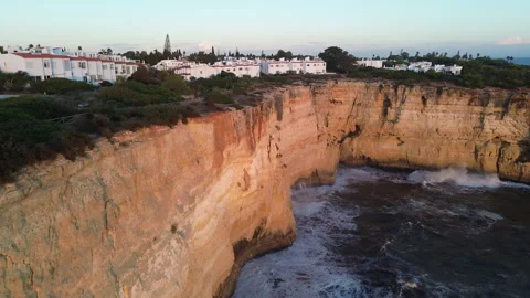 Carvoeiro cliffs sunset aerial Video stock 321425580