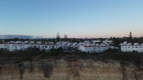 Carvoeiro cliffs sunset aerial Video stock 321425686