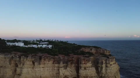 Carvoeiro cliffs sunset aerial 스톡 동영상 321425694