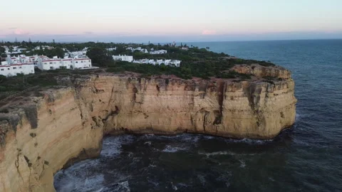 Carvoeiro cliffs sunset aerial Video stock 321425704