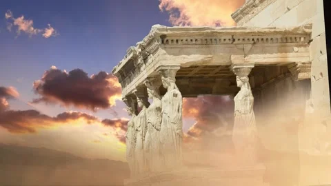 Caryatids greece athens acropolis ancient monument Stock Footage 249790036