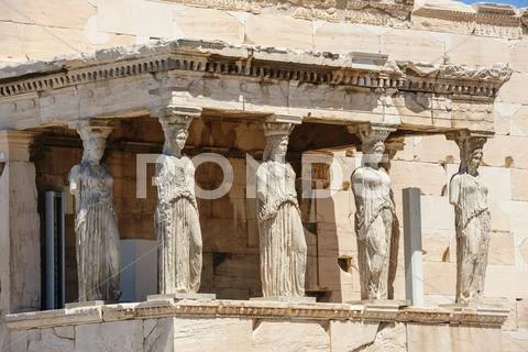 Caryatids at Porch of the Erechtheion, Acropolis Stock Photos