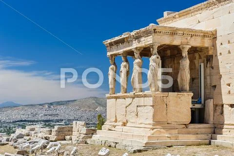 Caryatids at Porch of the Erechtheion, Acropolis Stock Photos
