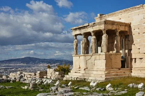 The Caryatids at the Temple of Erectheion, Acropolis, Athens. Stock Photos