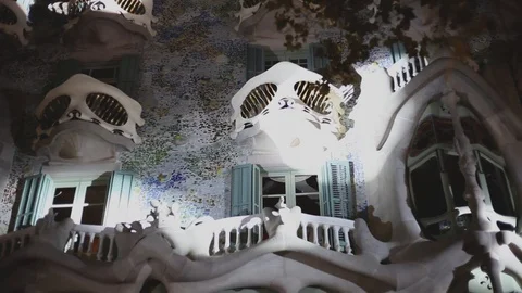 Casa Batllo christmas lights Stock Footage 120801277